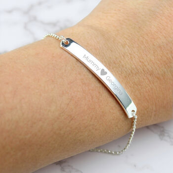 Personalised Silver Tone Heart Bar Bracelet, 3 of 8
