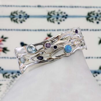 Handcrafted Silver Gemstone Bangle, 5 of 9