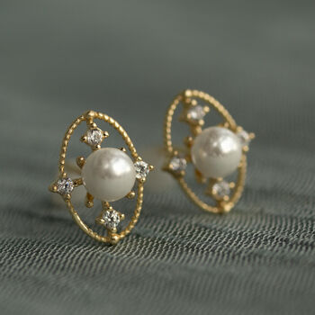 Gold Comet Pearl Stud Earrings, 4 of 6
