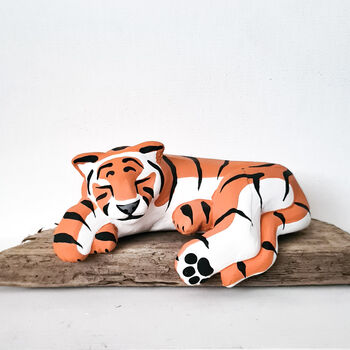 Handmade Sleeping Tiger Concrete Sculpture Orange, 4 of 6