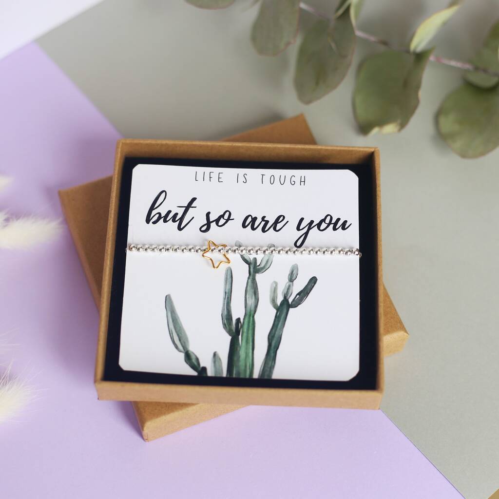 Braccialetto Motivazionale Per Donna - Life Is Tough But So Are You - Perline Miste