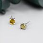 Sterling Silver Natural Raw Yellow Tourmaline Stone Stud Earrings, thumbnail 2 of 12