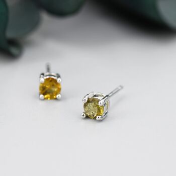 Sterling Silver Natural Raw Yellow Tourmaline Stone Stud Earrings, 2 of 12