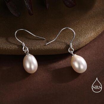 Freshwater Pearl Drop Hook Earrings In Sterling Silver, 7 of 10
