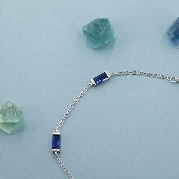 Sterling Silver Sapphire Blue Cz Baguette Satellite Bracelet, 6 of 12