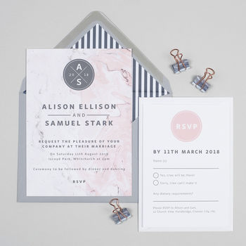 Pink And Grey Marble Wedding Invitations, 2 of 4
