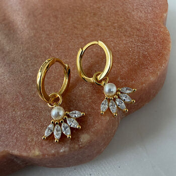 Pearl Flower Charm Huggie Hoops, 4 of 6