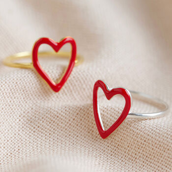 Red Enamel Heart Outline Ring In Sterling Silver, 2 of 12