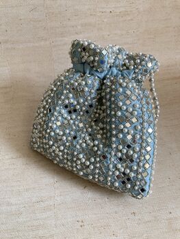 Light Blue Handcrafted Mirror Potli Bag, 7 of 10