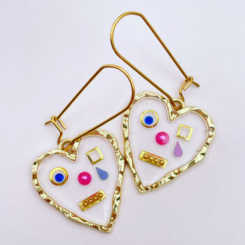 Cute Robots Heart Earrings Small Hand Made, 2 of 9