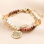 Orange Double Layer Outline Shell Charm Beaded Bracelet In Gold, thumbnail 1 of 3