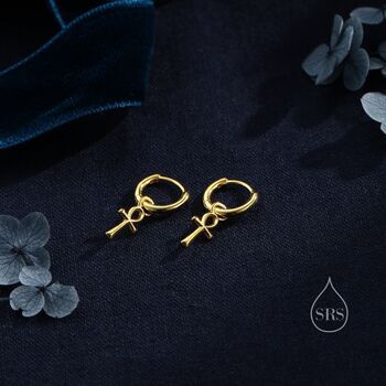 Ankh Huggie Hoop Earrings In Sterling Silver, 4 of 10