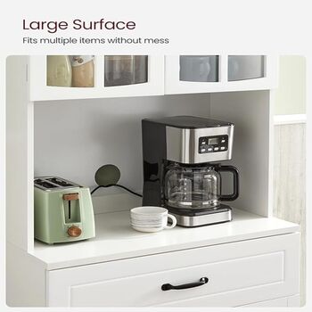 Tall Kitchen Pantry Cupboard, Freestanding Kitchen Storage Cabinet, Storage Unit, With Glass Doors And Adjustable Shelves, Drawer, Cable Hole, For Microwave, Modern Style, 11 of 12