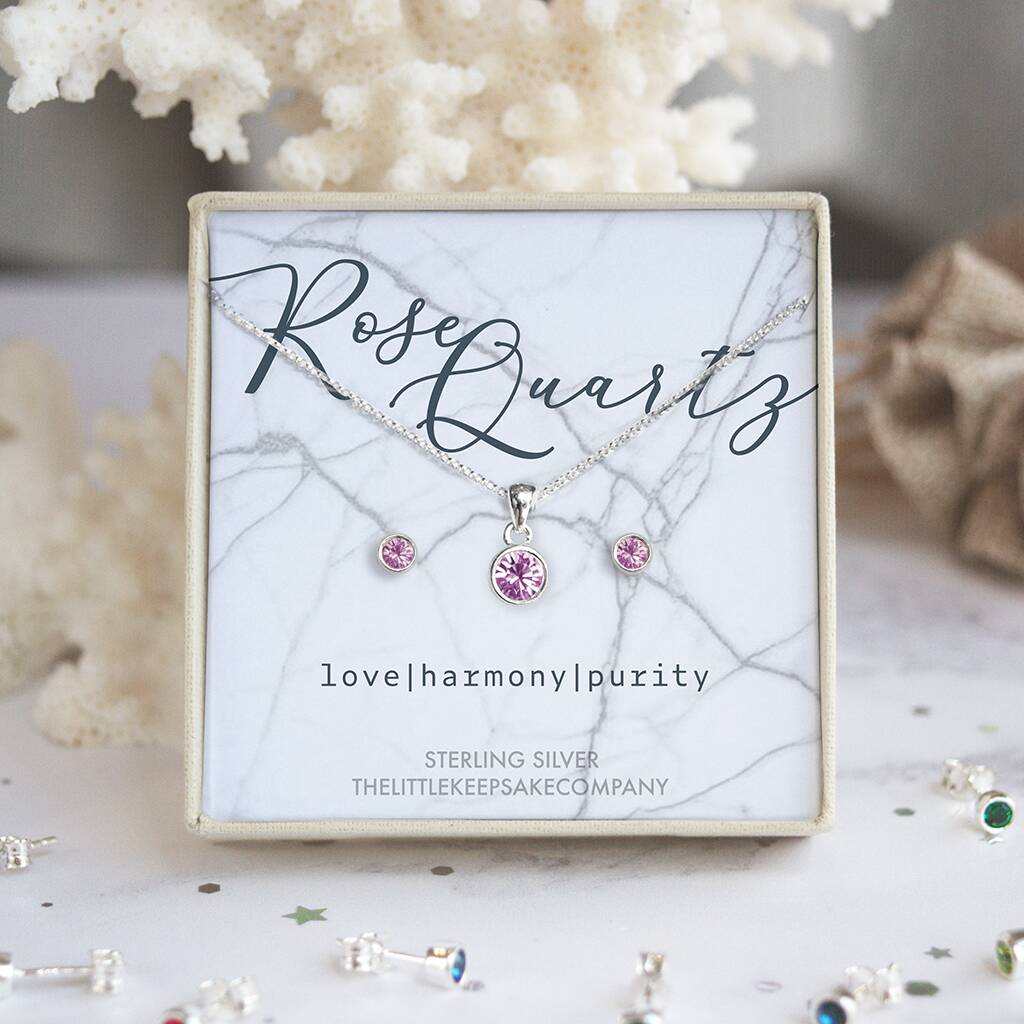 Silver October Birthstone Gift Set – Rose Quartz, 1 of 5