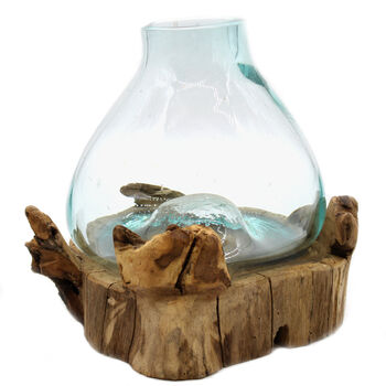 30cm Molten Glass Fish Tank Bowl With Light Teak Root Wooden, 5 of 6