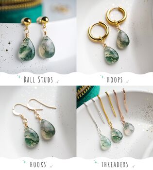 Genuine Moss Agate Hoop Earrings, 3 of 11