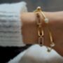 18k Gold Cz Paperclip Link Chain Bracelet Waterproof Adjustable Jewellery Gift For Her, thumbnail 4 of 5