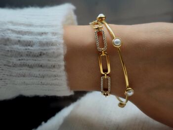 18k Gold Cz Paperclip Link Chain Bracelet Waterproof Adjustable Jewellery Gift For Her, 4 of 5