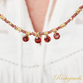 Garnet Short Gold Beaded Charm Necklace, 3 of 10