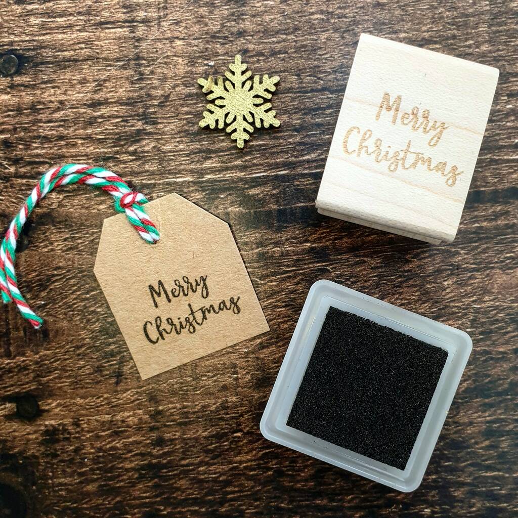 Mini Merry Christmas Script Font Rubber Stamp, 1 of 2