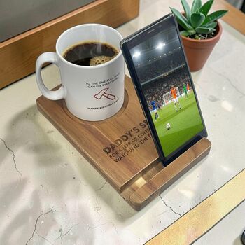 Personalised Wooden Phone And Cup Holder, 6 of 6