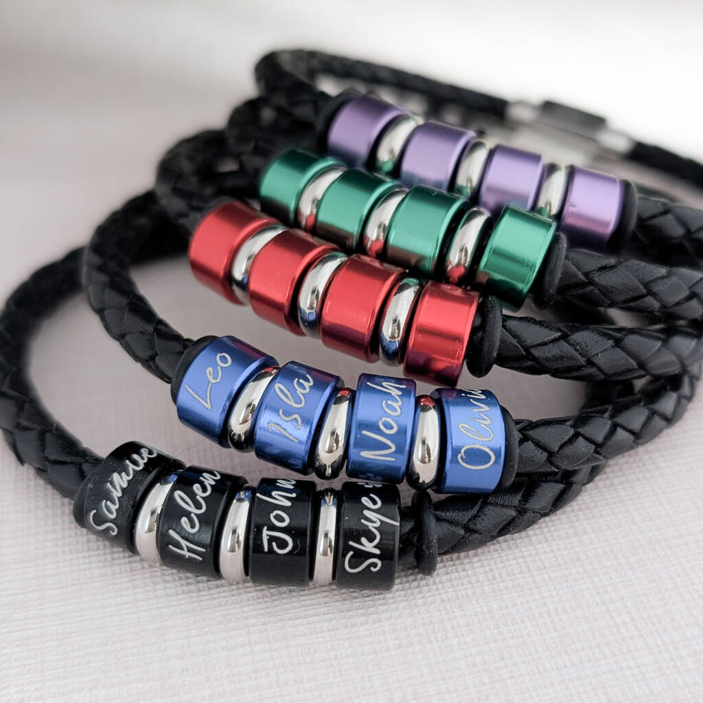 thumbnail image 2 of Men's Engraved Leather Bracelet With Initial Clasp - "Love You Forever" Message & Flag Design 2 of 12