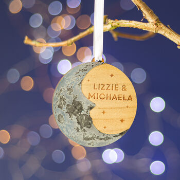 Silver Crescent Moon Personalised Christmas Tree Bauble, 3 of 5