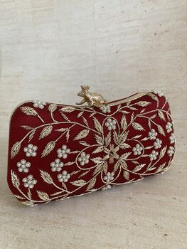Handcrafted Maroon Silk Clutch Bag, 4 of 10