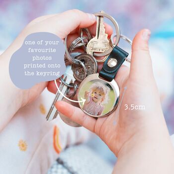 Personalised Photo Metal And Faux Leather Keyring, 2 of 2
