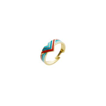 Enamel Turquoise Five Color Sterling Silver Dome Ring, 5 of 5