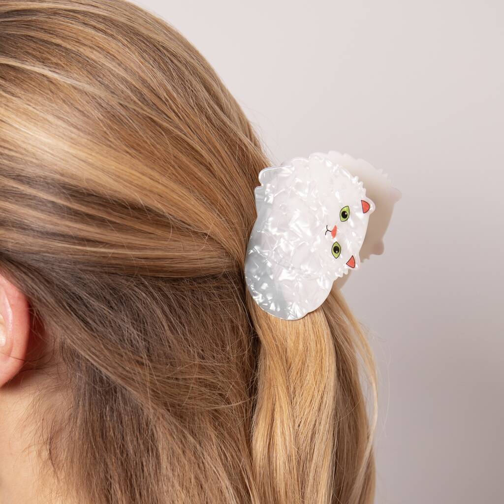 White Cat Claw Clip