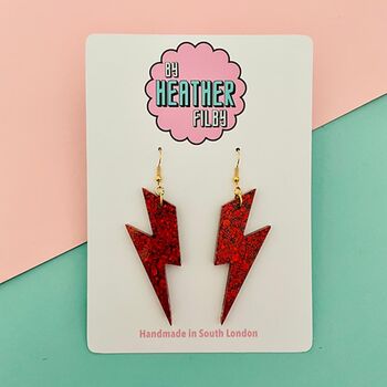 Red Glitter Lightning Bolt Earrings Small And Large, 10 of 10