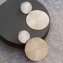 Gold And Silver Colour Textured Disc Drop Earrings, thumbnail 1 of 3