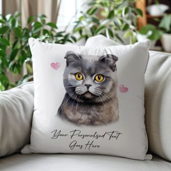 Personalised Scottish Fold Cat Love Hearts Cushion Cover, 2 of 2