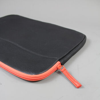 Black Leather Laptop Case With Orange Zip, 5 of 6
