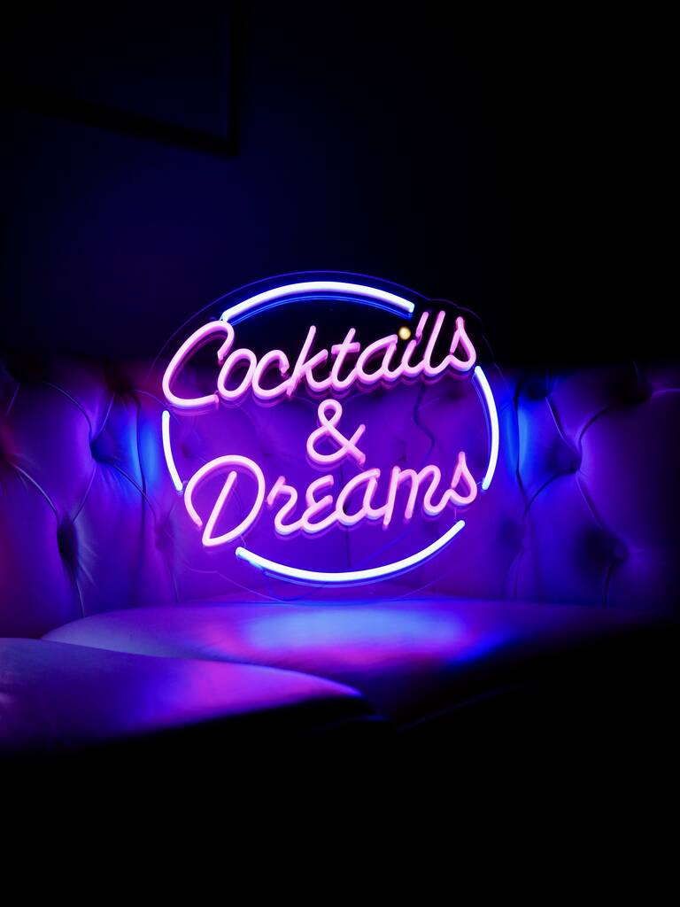 Cocktails And Dreams Neon Sign Next Day Delivery By Marvellous Neon