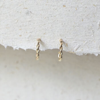 9ct Solid Gold Mini Twisted Hoop Earrings, 4 of 5