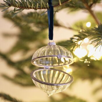 Ribbed Clear Glass Secret Opening Bauble, 2 of 4