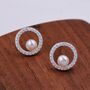 Sterling Silver Pave Circle With Natural Pearls Stud Earrings, thumbnail 1 of 12