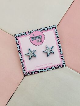 Starfish Glitter Resin Studs / Beach Lover Gift / Coastal Statement Jewellery / Ocean Inspired Accessories, 4 of 5
