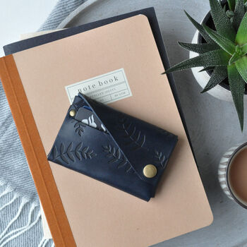 Botanical Navy Leather Wallet, 3 of 5