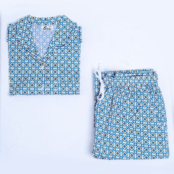 Blue Geometric Boxy Organic Cotton Matching Pyjama Set, 8 of 9