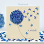 Butterfly And Blue Hydrangea Cousin Birthday Card, thumbnail 1 of 12