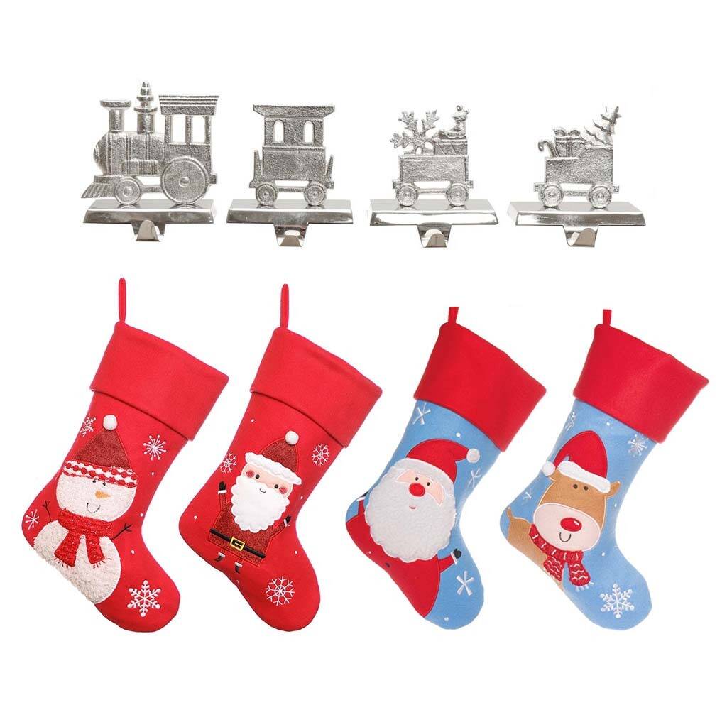 Four Novelty Christmas Stockings And Train Holders Set By Dibor