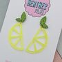 Yellow Lemon Slice Glitter Resin Handmade Statement Earrings, thumbnail 3 of 3