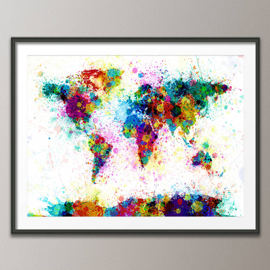 Paint Splashes World Map Art Print By Artpause