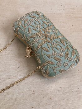 Handcrafted Mint Green Silk Clutch Bag, 7 of 8