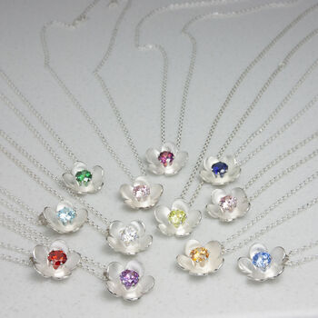 Silver Birthstone Necklace And Stud Earrings Set, 7 of 8