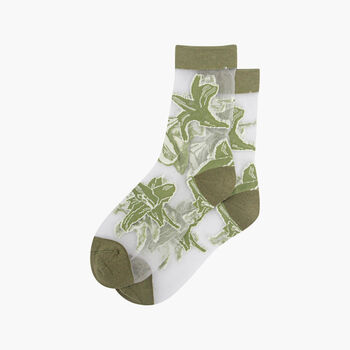 Sheer Pop Socks Ankle Highs Lily Floral Green, 3 of 3