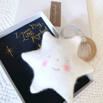 Star Cashmere Baby Teether In Personalised Gift Box, 2 of 12